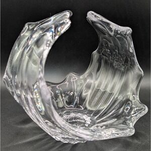Vintage Art Glass Clear Broken Wave Bowl/Basket 5‎ 1/2"
